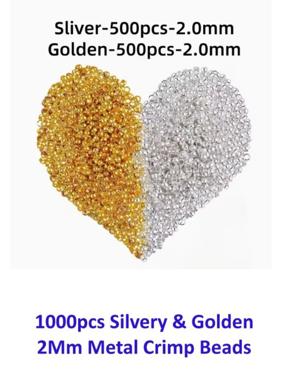 1000pcs Silvery And Golden 2Mm Metal Crimp Beads